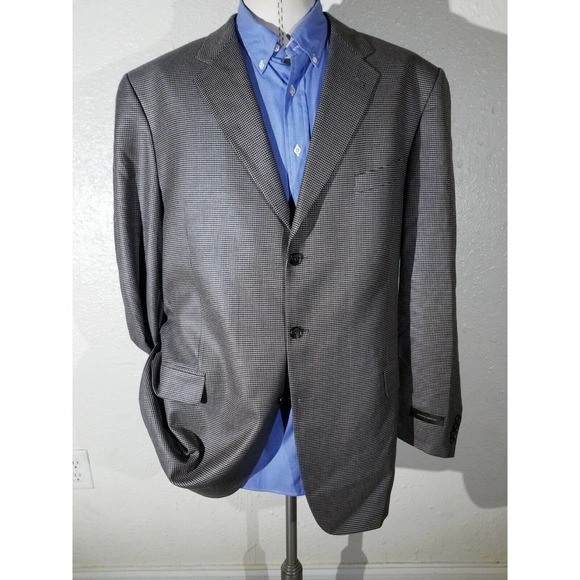 46XL orange Black Tooth Check SILK WOOL Tweed SportCoat Blazer Jacket J. Abboud - Picture 3 of 7